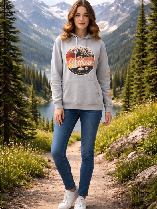 Simply Southern Tops - Simply Southern Mountain Graphic Hoodie Sweatshirt Medium Gray Sleeve Print Jeep